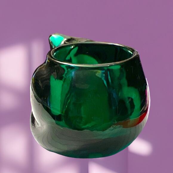 Vintage Indiana Glass Green Cat Candle Lite Glass 90s Votive Candle Holder - Picture 4 of 7